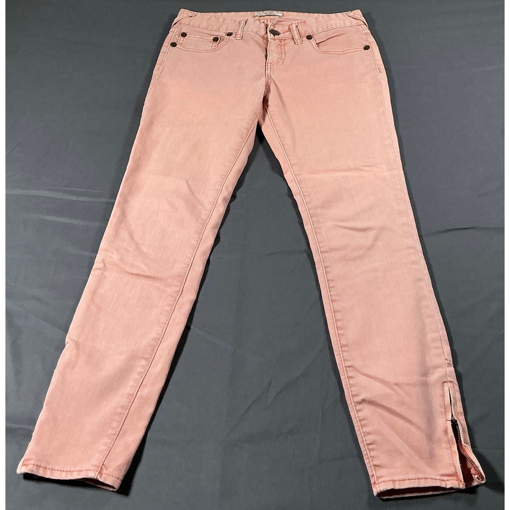 Free People Skinny Jeans Peach Coral Salmon Ankle Zip Low Rise W26 OB15125